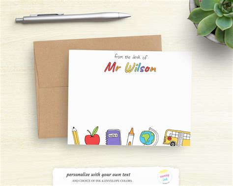 Personalized Teacher Stationery Custom Flat Note Cards - Etsy