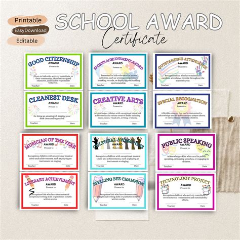 20 Award Editable Kids Year School Award Certificate. Editable and ...