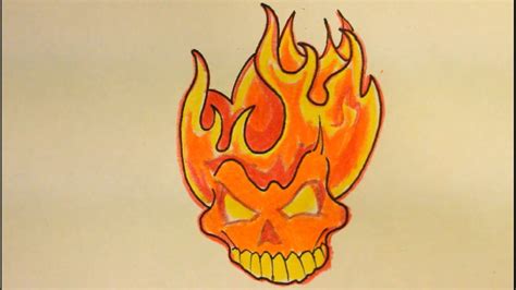 Flaming Skull Drawing Easy