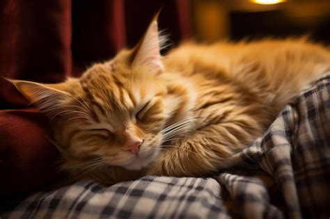 Premium AI Image | lazy cute ginger cat sleeping on couch