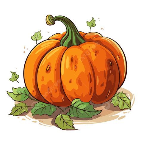 Fall Pumpkin Vector, Sticker Clipart Cartoon Pumpkin With A Leaf On The ...