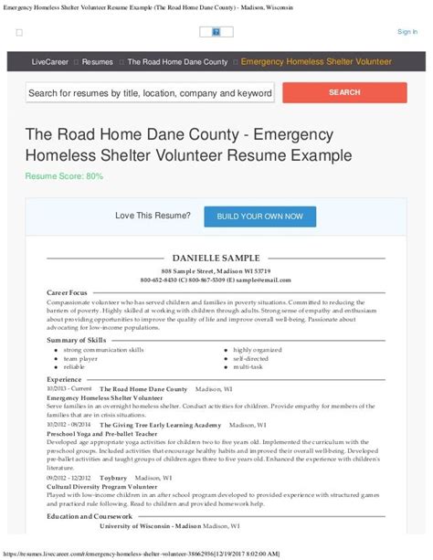 Emergency homeless shelter volunteer resume example (the road home da…