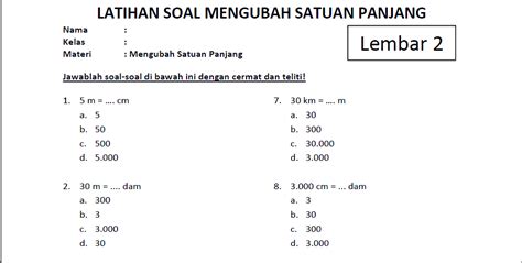 Soal Mengubah Satuan Panjang ( Meter ) Lembar 2