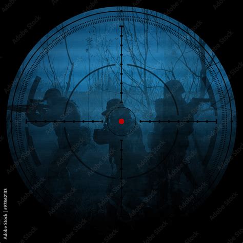 Sniper scope. Night vision.illustration.night mission/operation hostage ...