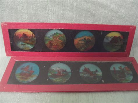 12 Magic Lantern Glass Slides With Colorful Cartoon Character Images ...