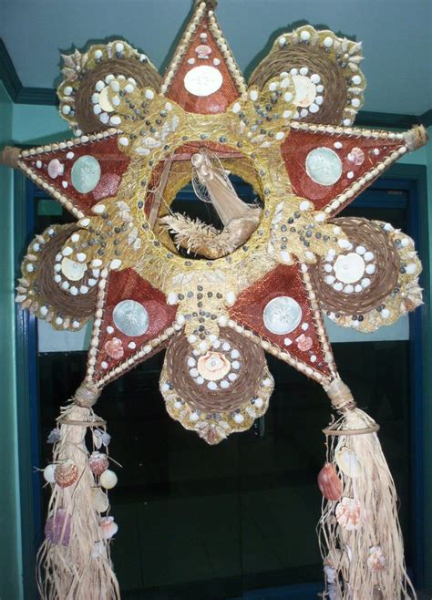 Christmas lantern (Parol) made of abaca, shells, bamboo, rope, and ...