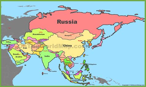 Map of Asia with countries and capitals