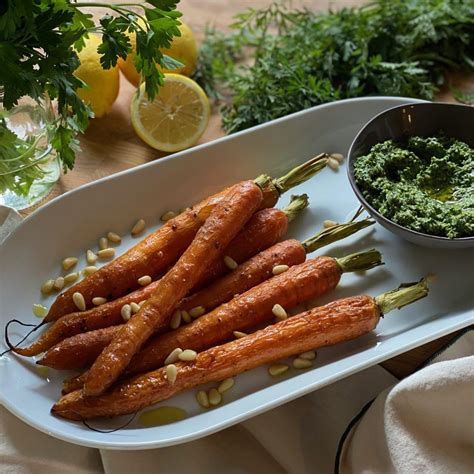 Carrot Top Pesto with Roasted Carrots - Pesto and Potatoes