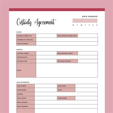 Printable Child Custody Agreement | Instant Download PDF | A4 & Letter ...