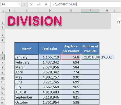 How to Divide in Excel with Division Formula