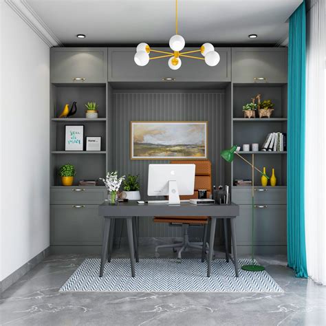 River Stone Grey Home Office Design With Storage Unit - 8x8 Ft | Livspace