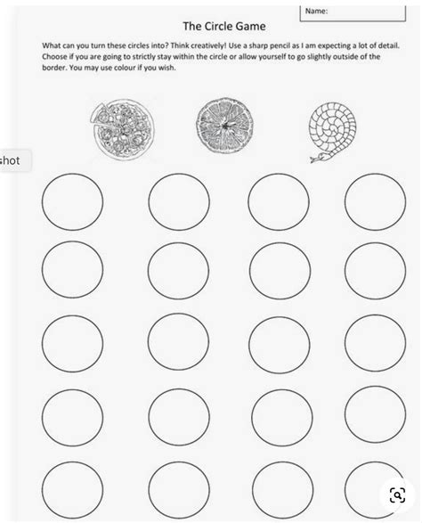 Art Sub Lessons: Circle Drawing Game - Art Worksheets Printables