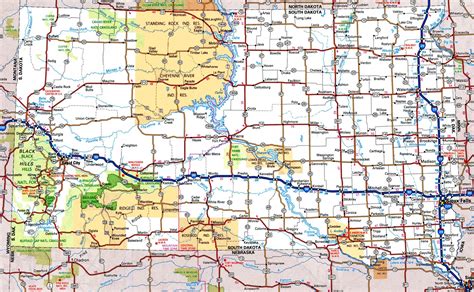 South Dakota State Highway Map - State Coastal Towns Map