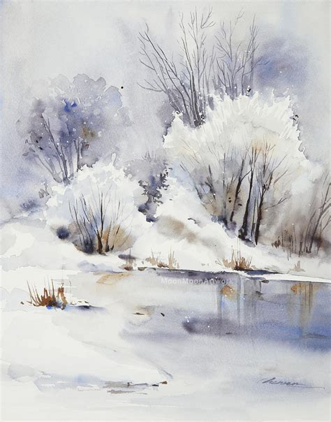 Winter inspired Watercolor painting- Snowy Landscape. Please feel free ...