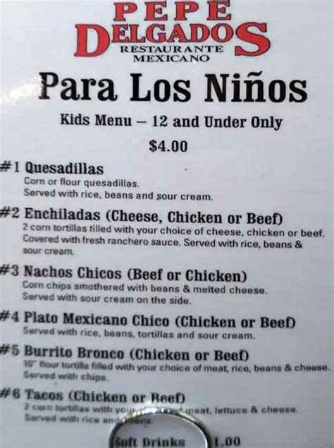 Menu at Pepe Delgados restaurant, Norman