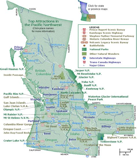 Map of the Pacific Northwest's Top Attractions