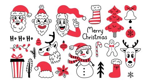 Premium Vector | Funny christmas doodle set