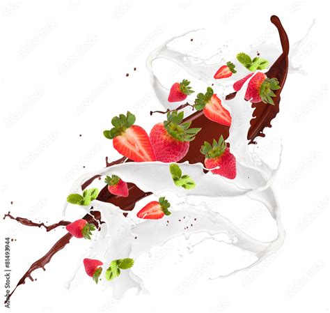 Milk splash with fruits isolated on white Stock Photo | Adobe Stock