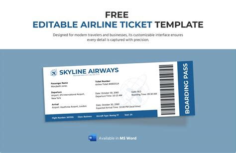 Editable Airline Ticket Template in Word - Download | Template.net