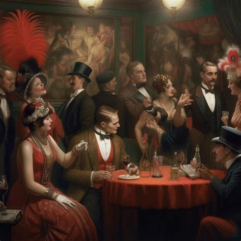 Premium AI Image | a painting of a group of people with a red table ...