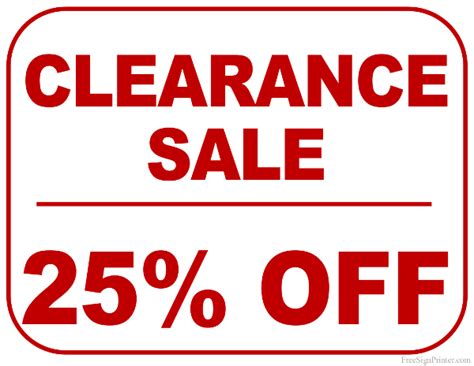 Printable 25 Percent Off Clearance Sale Sign