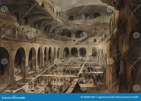 Painting of a Watercolor Drawing of the Catacombs of Rome. Stock ...