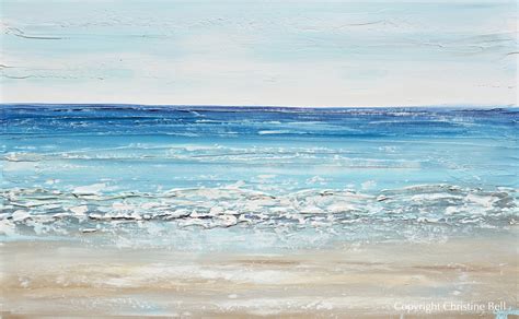 ORIGINAL Abstract Beach Painting Textured Coastal Blue Ocean Art Decor ...