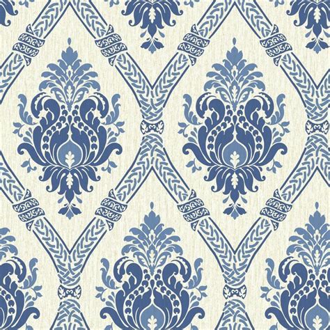 Blue Damask Wallpaper / Wallpaper Designer Large Blue Damask On Dark ...