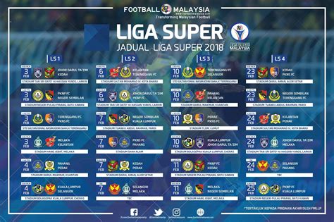 Jadual Perlawanan Liga Super dan Liga Perdana Malaysia Musim 2018