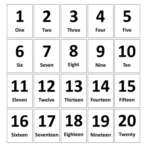 Number Cards 1 20 Printable