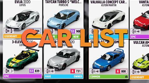 FORZA HORIZON 5 - Full Car List - YouTube