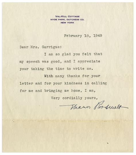 Lot Detail - Eleanor Roosevelt Typed Letter Signed -- Sent From Hyde ...