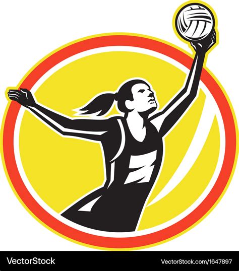 Netball player catching ball retro Royalty Free Vector Image