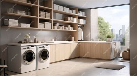 Premium AI Image | Contemporary Laundry Room with White Cabinets