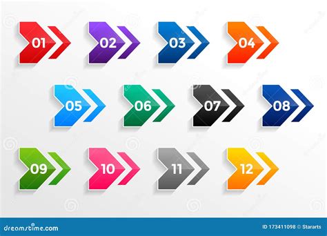 Arrow Style Geometric Bullet Points Numbers Set Stock Vector ...