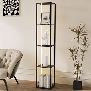 66" Glass Corner Floor Lamp with Shelves, Luxury Display Shelf with ...