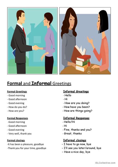 Formal & informal greetings: English ESL worksheets pdf & doc