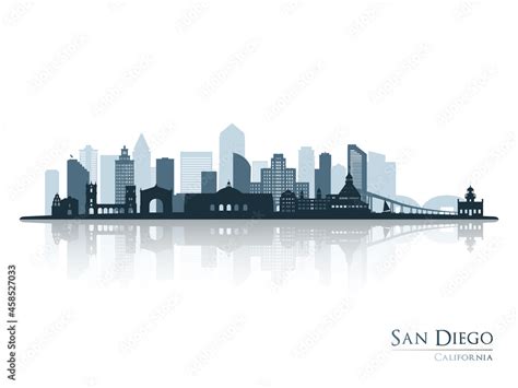 San Diego skyline silhouette with reflection. Landscape San Diego ...