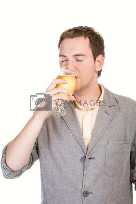 Young man drinking beer on white background by Shvydkova Vectors ...