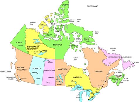 Canada states map - Map of Canada showing states (Northern America ...