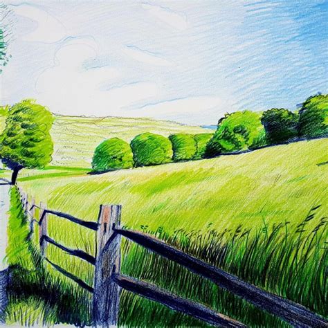 57 Crayons Landscape Drawing Ideas | Landscape drawings, Countryside ...