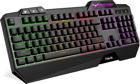 HAVIT Rainbow Backlit Wired Gaming Keyboard 104 Keys LED USB Ergonomic ...