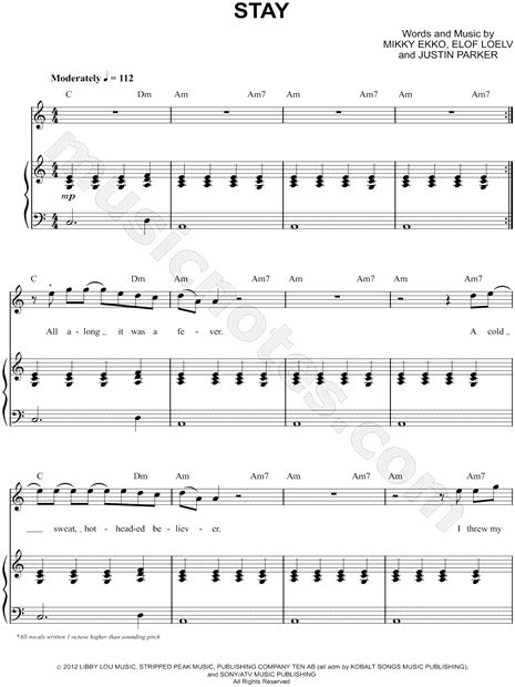 Print and download Stay sheet music by Rihanna. Sheet music arranged ...