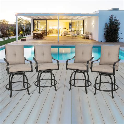 Ulax Furniture Outdoor 4-Piece Counter Height Swivel Bar Stools High ...