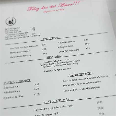 Menu at La Casita restaurant, Coral Gables, SW 8th St