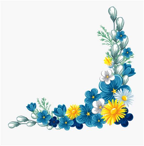 Transparent Blue Flower Border Clipart - Corner Floral Border Png is a ...