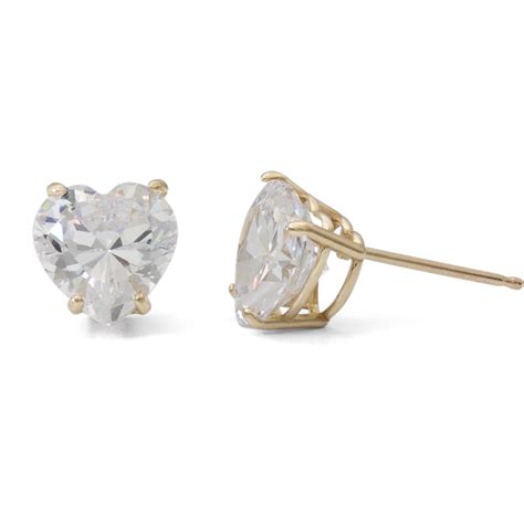 Brilliance Fine Jewelry - Simulated Diamond 10kt Gold Heart-Shape Stud ...