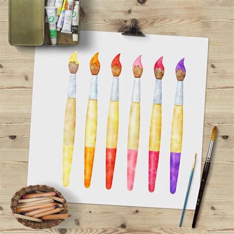 Watercolor Paint Brush Clipart, Watercolor School Clipart, Watercolor ...