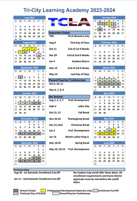 TCLA Calendar — Tri-City Learning Academy