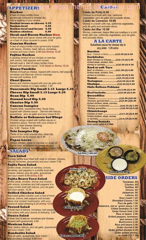 Menu at Cancun Mexican Cuisine restaurant, Warrensburg